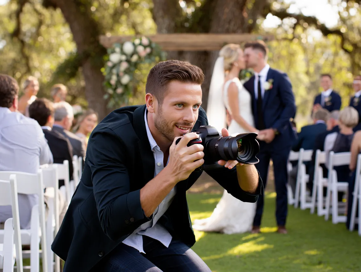 Professional wedding photographer at work